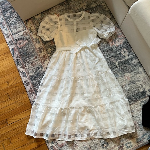 English Factory checkered puff sleeve midi dress NWT - Picture 4 of 7